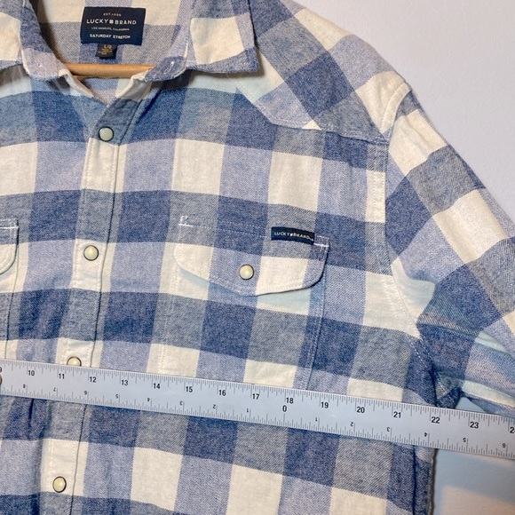 Lucky Brand Pearl Snap Shirt Men's Large Blue Check Western Collared Flannel - Picture 12 of 14